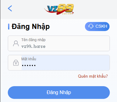 Đăng nhập tài khoản VZ99 vào nền tảng